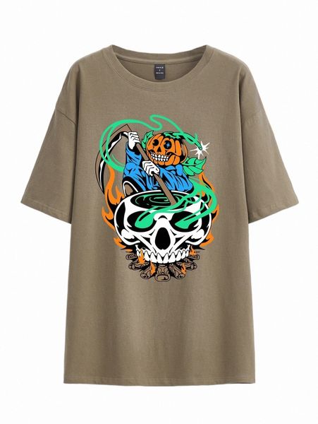 

x tedcreation halloween print drop shoulder tee u1ib#, White