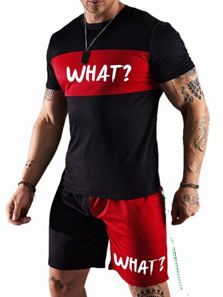 

men letter graphic colorblock tee & shorts set j20k#, Gray