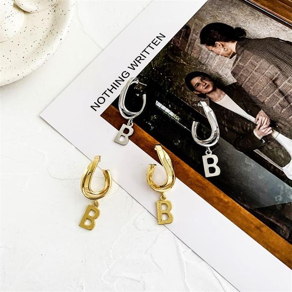 

european and american high-end letter b charm earrings fashion design long temperament french style stud earring personalized earr232u, Golden