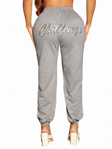 

sxy rhinestone letter graphic elastic waist sweatpants v1er#, Black;white