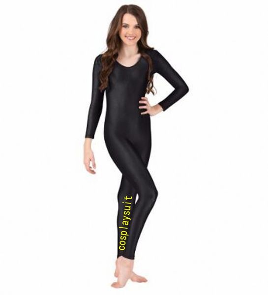

girls catsuit costumes gymnastics unitards adults long sleeve dance unitard full body zentai bodysuits kids spandex jumpsuits dancewear, Black