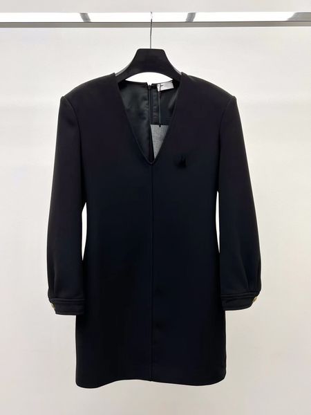 

designer dresses 2022 new autumn winter v neck long sleeve fashion milan runway brand same style dress 0820-20, Black