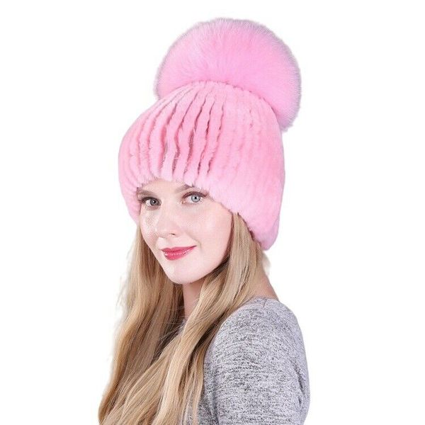

winter real fur hat women rex rabbit warm beanie cap handmade fluffy soft, Blue;gray