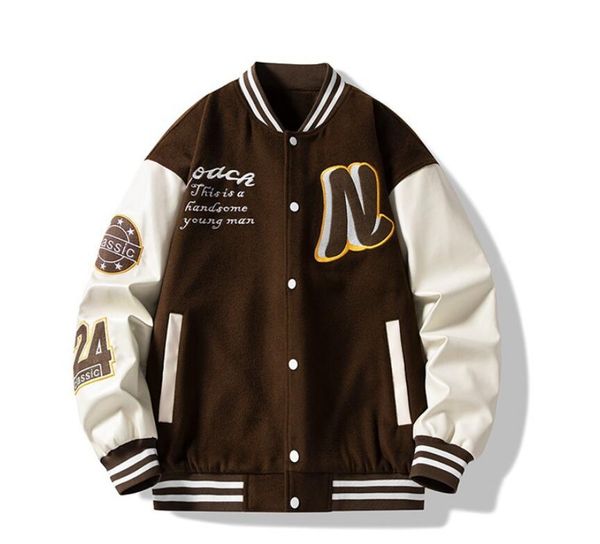 

men jacket baseball uniform men's loose embroidery tide brand coats spring autumn casual college wear american fashion clothing, Black;brown