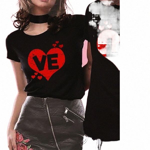 

women's valentine's day love letter red print short sleeve t-shirt p0ib#, White