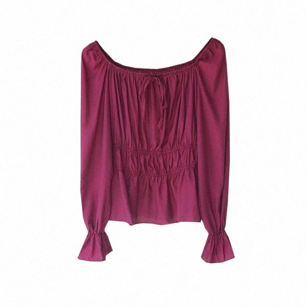 

women's t-shirt 2021 spring long sleeve shirt solid color comfortable sweet square neck flared butterfly tie pullover y9x8#, White