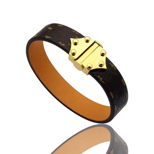 

luxury europe couple charm bracelets men and women bangle titanium steel v letter old patterned skin brand leather bracelet gift188k, Golden;silver