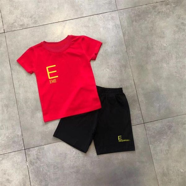 

2021 summer clothing sets boys t-shirt golden letters designer kids clothes girl sports two-piece round neck short sleeve pants 2-213a, White
