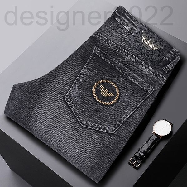 

men's jeans designer aj european men's jeans spring black gray fashionable versatile elastic slim fit straight pants p6jp, Blue