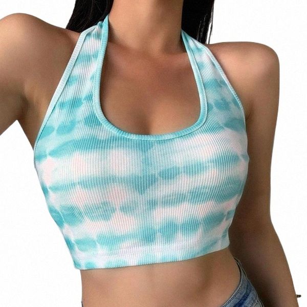 

women's tanks & camis home clothes summer fashion 2021 backless halter print bodycon high street women crop b5wk#, White