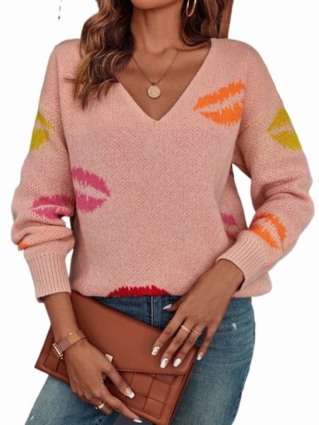 

lip pattern drop shoulder sweater m8gj#, White;black