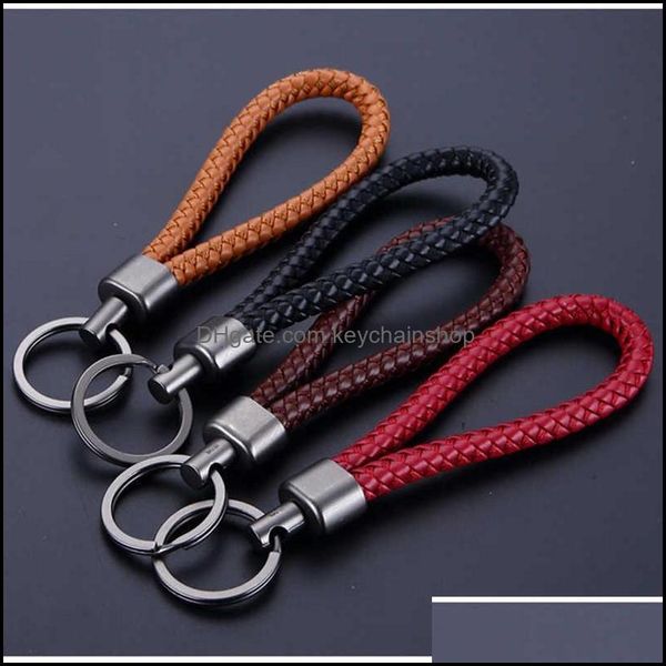 

keychains new braided leather rope handmade waven keychain key chain ring holder for car keyrings men women g1019 keychainshop dht4r, Silver