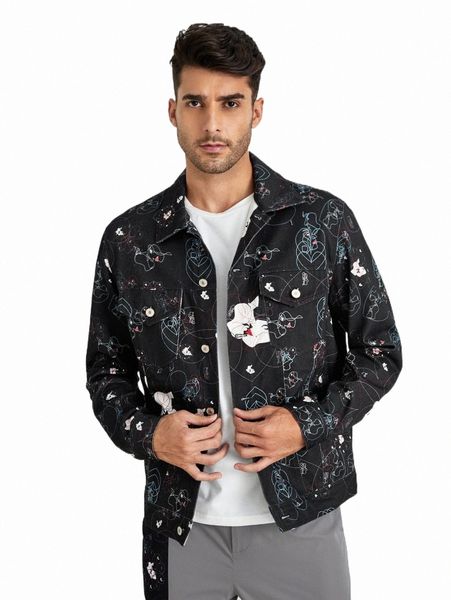 

x alienated men figure & heart print jacket r4cm#, Black;brown
