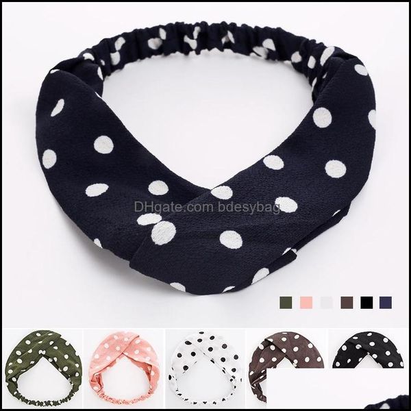 

hair rubber bands boho stretch headbands for women bohemian elastic head wrap dots floral print thick cloth cross knotted tw bdesybag dh1fh, Pink