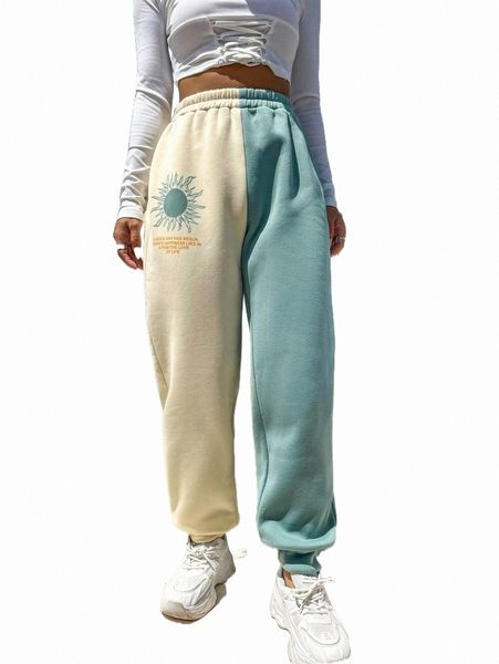 

two tone slogan graphic sweatpants s83h#, Black;white