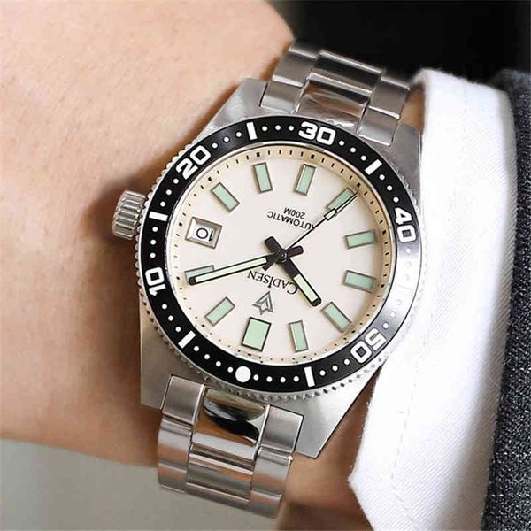 

cadisen blue glass men's mechanical watches luxury sapphire automatic waterproof watch for men nh35a stainless steel dive clock, Slivery;brown