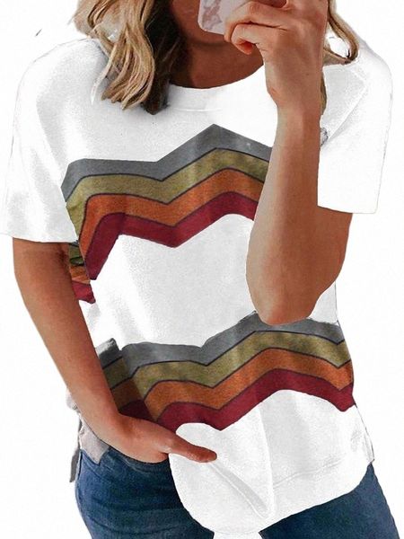 

women's t-shirt t shirt femme summer geometric printed o-neck short-sleeved tee fashion casual loose soft and comfortable women clothin, White