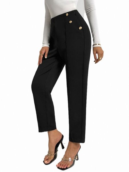 

button detail seam front pants a0yc#, Black;white
