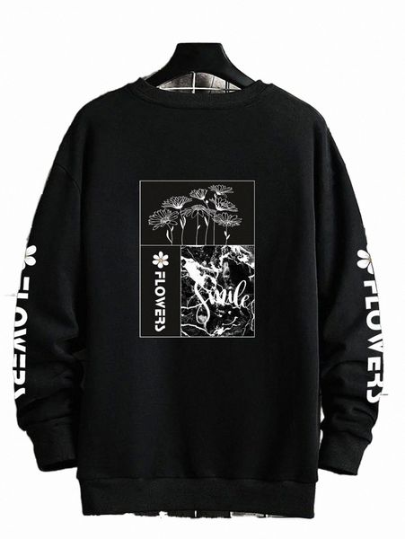 

men floral and letter graphic sweatshirt without necklace d4ur#, Black
