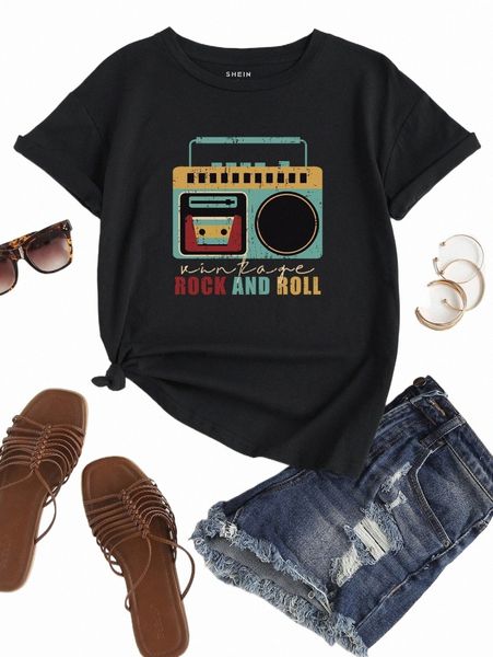 

audiotape and slogan graphic tee j6eq#, White