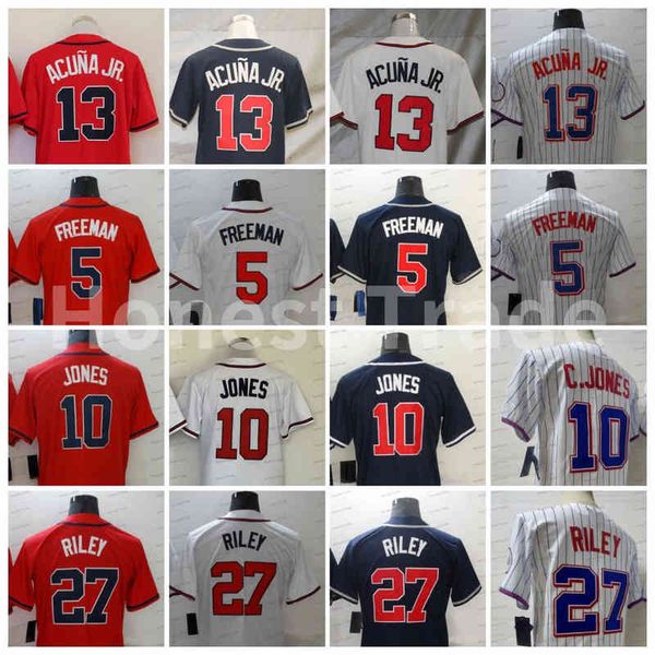 

mens baseball jersey 13 ronald acuna jr. olson dansby swanson freddie an ozzie albies max fried hank aaron chipper jones red good quali, Black