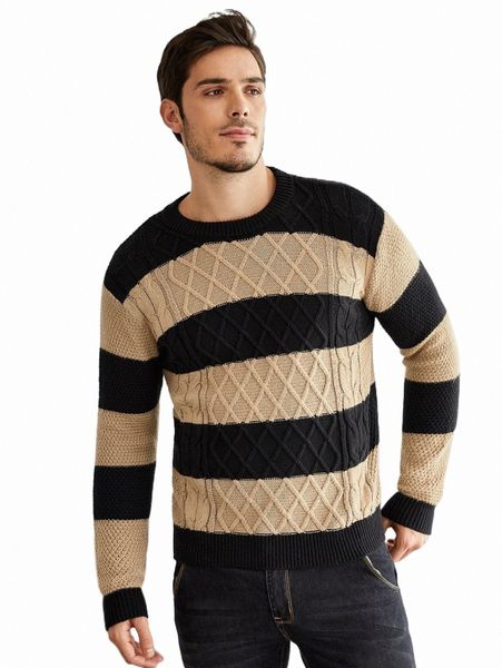 

men two tone round neck sweater 79zj#, White;black