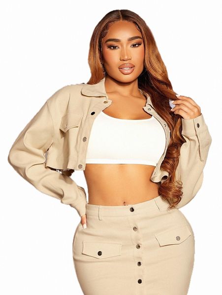 

sxy drop shoulder flap detail crop jacket w1jw#, Black;brown