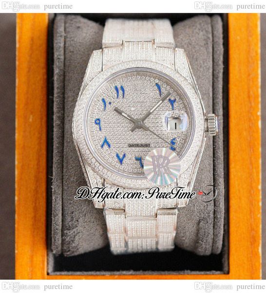 

rf 36 126234 miyota automatic mens ladies watch paved diamond blue arabic script dial fully iced out diamonds 904l oystersteel bracelet pure, Slivery;brown