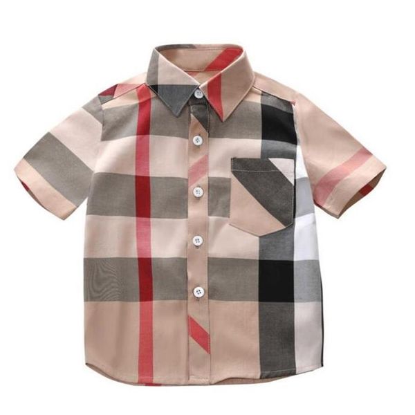 

cute baby boys plaid shirt summer cotton kids turn-down collar short sleeve shirts fashion boy clothes children clothing232h, White;black