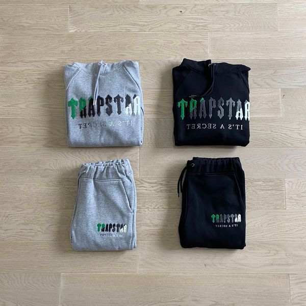 

men trapstar tracksuit combination chenille decoded hoodie jogging pants green 1to1 women embroidered jacket plus size clothes xs-xxl, Gray