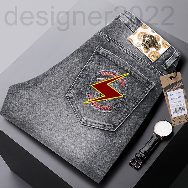 

men's jeans designer european quality medusa embroidered men's jeans autumn and winter trends fashion elastic slim straight tube s, Blue