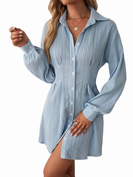 

drop shoulder fold pleated shirt dress w9yb#, Black;gray