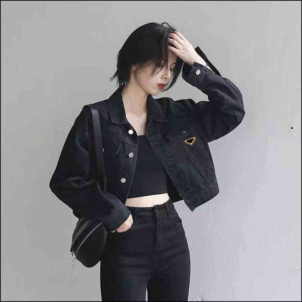 

women jackets denim woman short coats autumn spring style slim for lady jacket designer coat with button letters classical clothing s-xl, Black;brown
