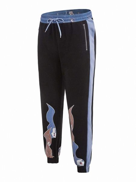 

x alienated men graphic print drawstring waist sweatpants k9ol#, Black