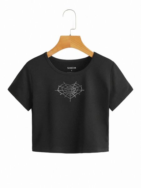 

rhinestone cobweb crop tee u5yl#, White