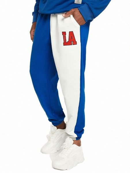 

men letter graphic colorblock drawstring waist sweatpants m06u#, Black