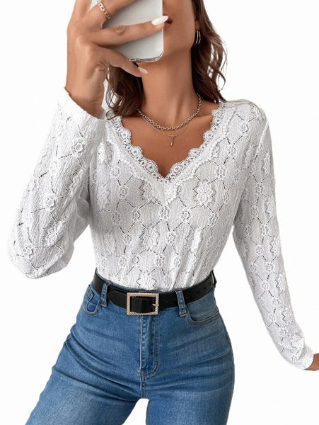 

solid lace insert tee 779q#, White