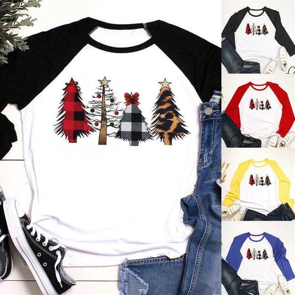 

women t shirt fashion designers winter christmas tree printed raglan long sleeve tees & polos matching leggings and dresses306d, White