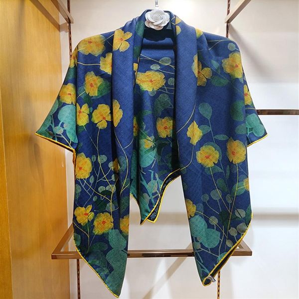 

2021aw fashion scarves for women 135 135cm thick warm cashmere scarf double side floral kerchief neckerchief chic girl's wint2874, Blue;gray