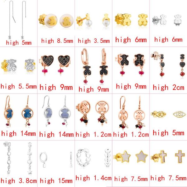

2021 new 100% 925 sterling silver bear fashion classic trend ladies earrings pierced jewelry factory direct s256c, Golden;silver