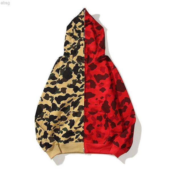 

mans hoodie shark jaw camo bathing camouflage ape full zipper yellow red sweats herren jacket, Black