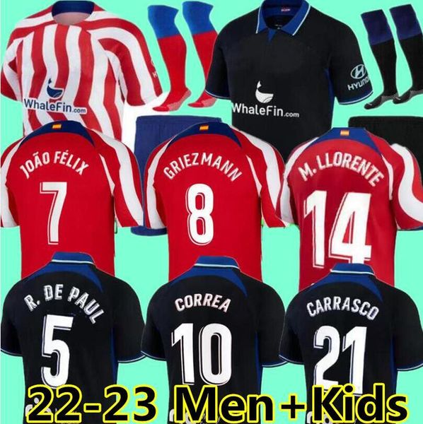

soccer jerseys 22 23 joao felix home 2022 2023 m. llorente correa camiseta football shirts uniforms away kids kit griezmann r. de paul cunha, Black;yellow