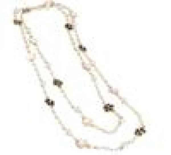 

new fashion luxury designer classic style elegant flowers white pearls long chain sweater statement necklace for woman, Black