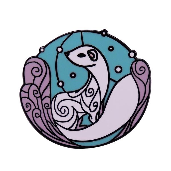 

winter wildlife ferret enamel brooch, Blue