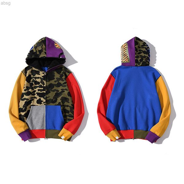 

hoodie camo shark full zip sweatshirt street style, Black