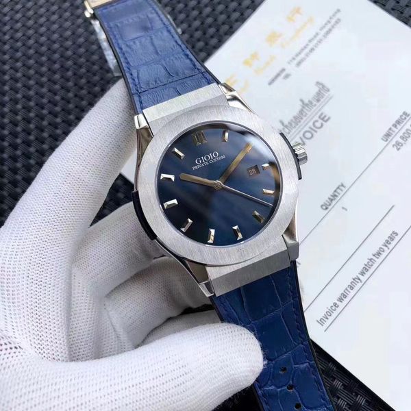 

men automatic mechanical watch blue black leather rubber, Slivery;brown