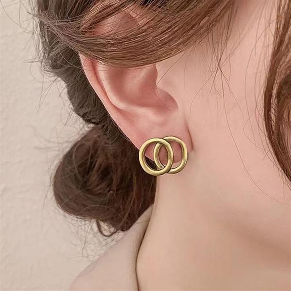 

brand designers ear studs pierce fashion womens double g letter stud gold 24k simple luxurys retro earrings for woman designer jew309j, Golden;silver