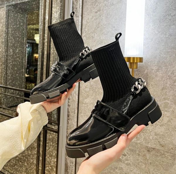 

women ankle boots leather boot with belt quilted lace-up autumn shoes rubber print chunky heel round toe autumn winter martin shoe size 35-4, Black