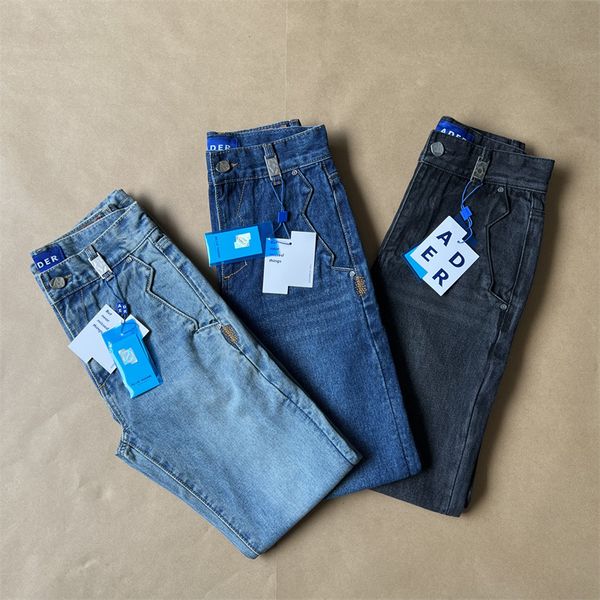 

denim trousers pants high waist loose straight men women jeans, Blue