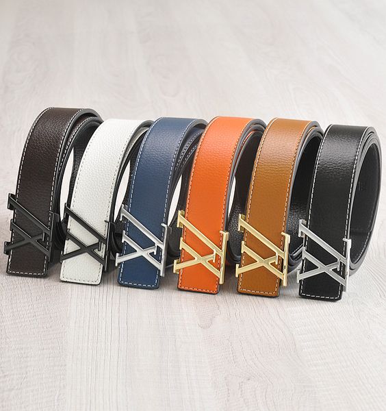 

belts for women designer mens fashion black business casual big gold zinc alloy buckle two-layer belt body jeans pin personality pants trend, Black;brown